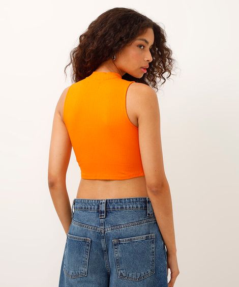 regata cropped corset canelada gola alta laranja