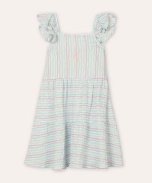 vestido midi infantil com babado listrado colorido