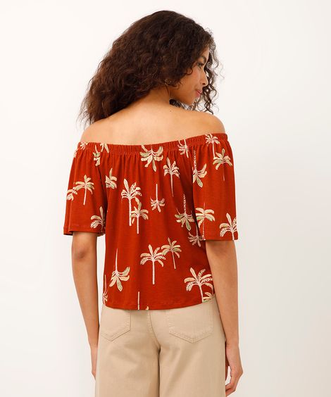 bata ombro a ombro de viscose folhagem laranja