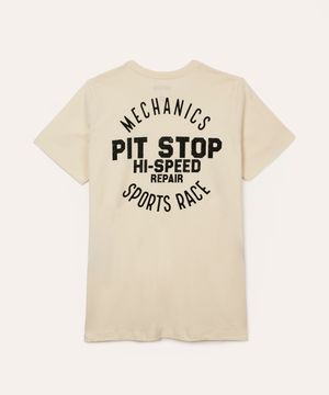 camiseta juvenil de algodão manga curta pit stop bege