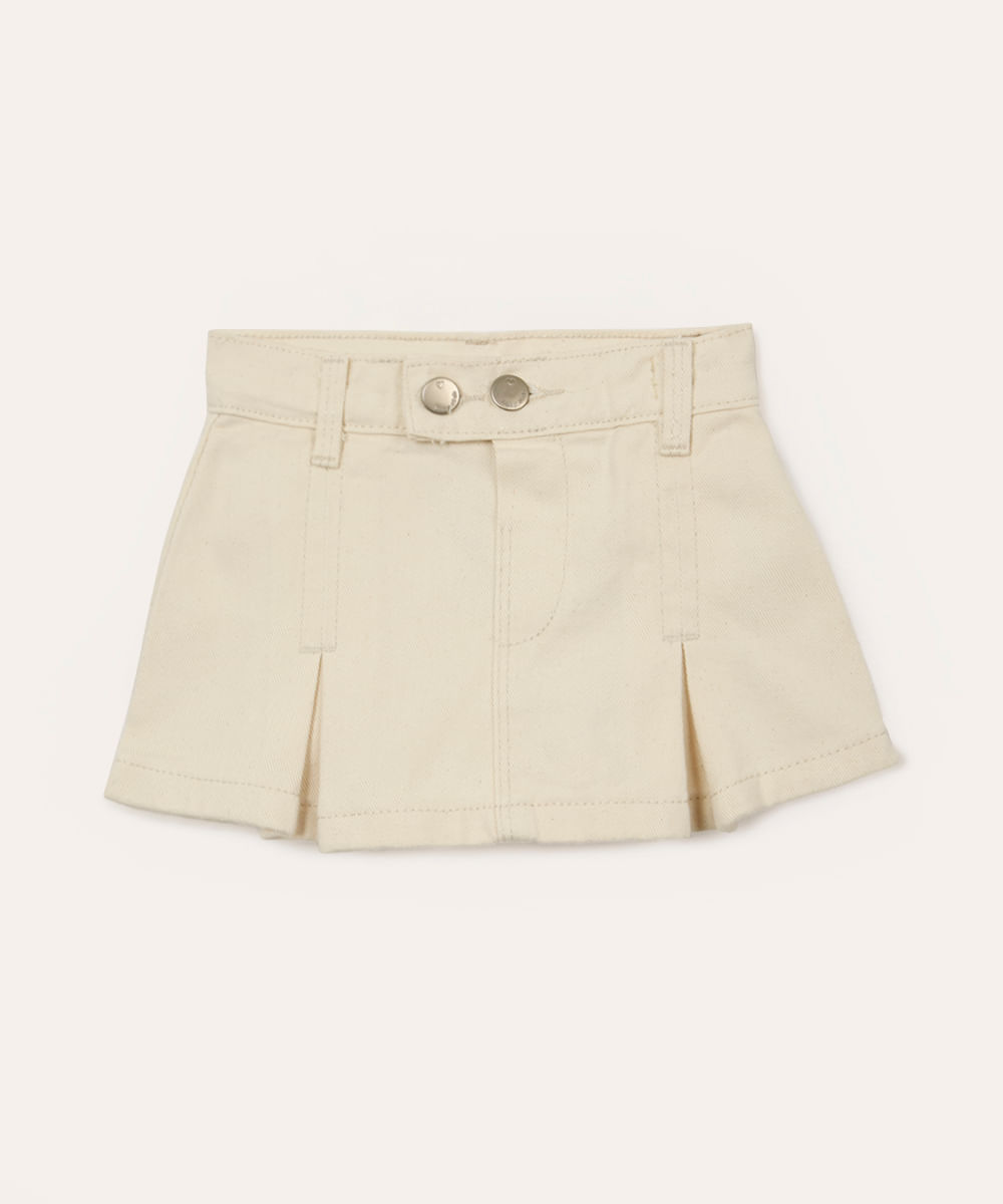 short saia de sarja infantil com pregas bege