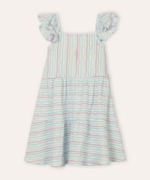 vestido midi infantil com babado listrado colorido