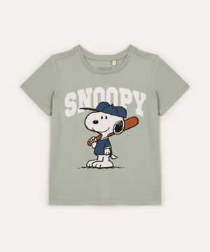 camiseta de algodão infantil manga curta snoopy verde