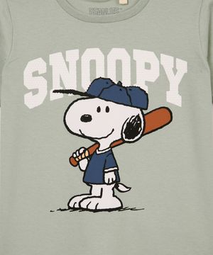 camiseta de algodão infantil manga curta snoopy verde