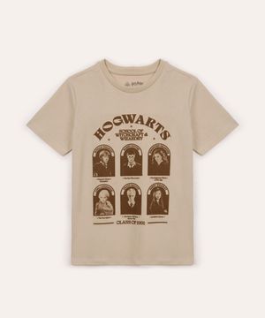 camiseta de algodão infantil hogwarts harry potter bege