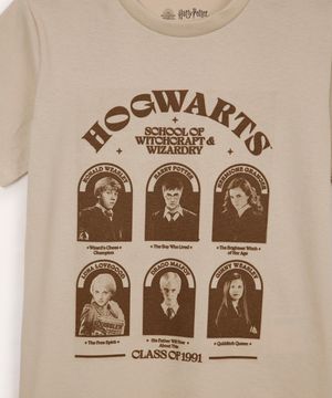 camiseta de algodão infantil hogwarts harry potter bege