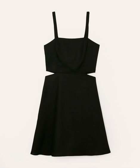 vestido com linho curto recortes juvenil preto