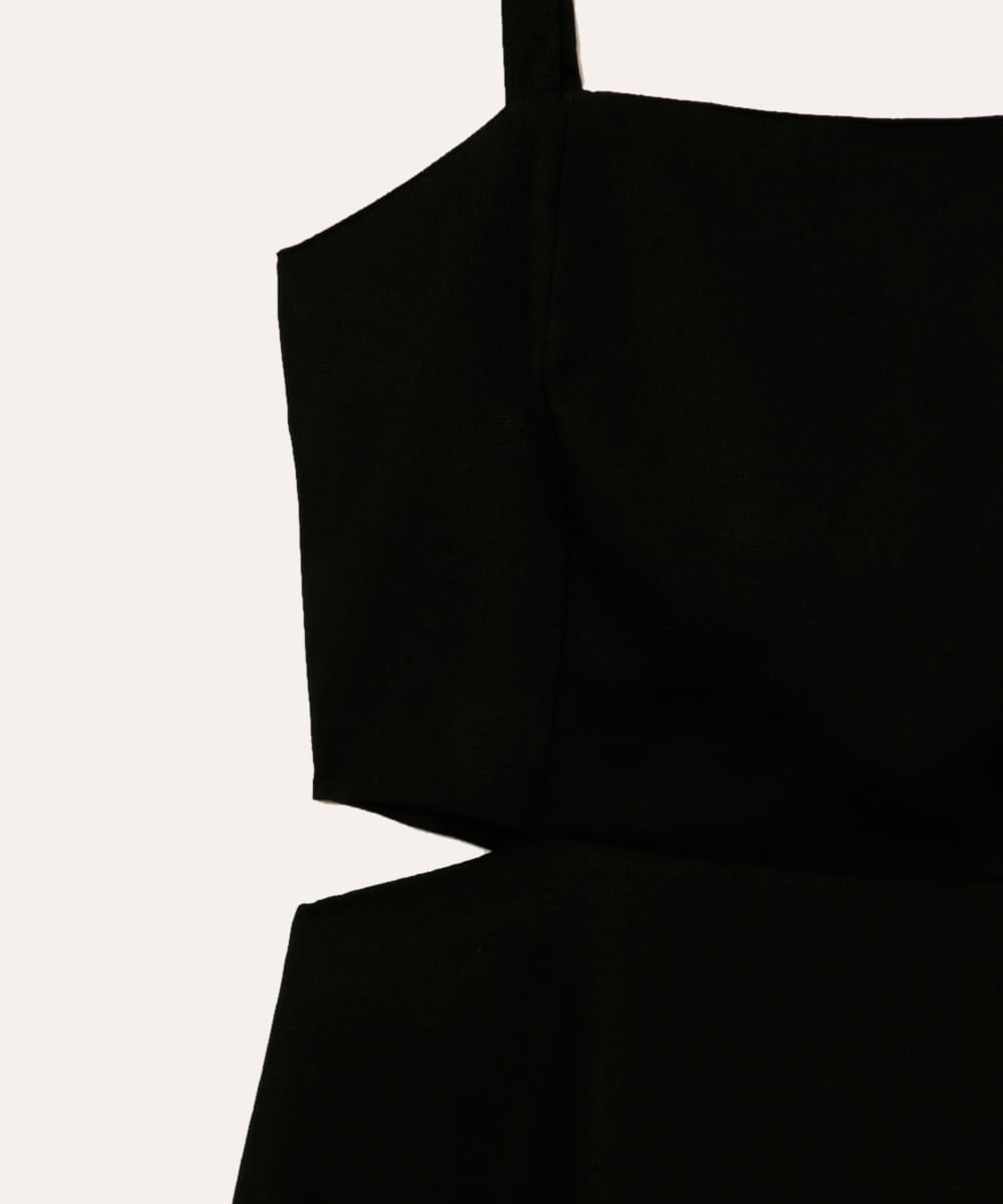 vestido com linho curto recortes juvenil preto