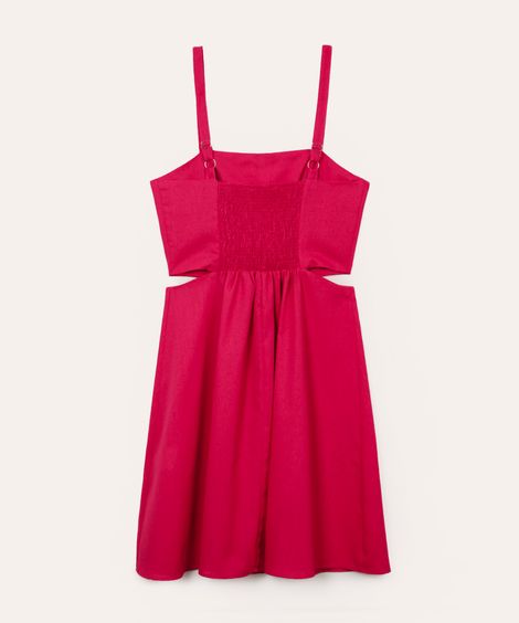 vestido com linho curto recortes juvenil rosa