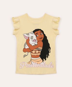 camiseta de algodão infantil princesa moana amarela