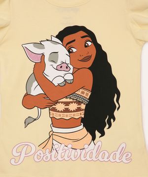 camiseta de algodão infantil princesa moana amarela