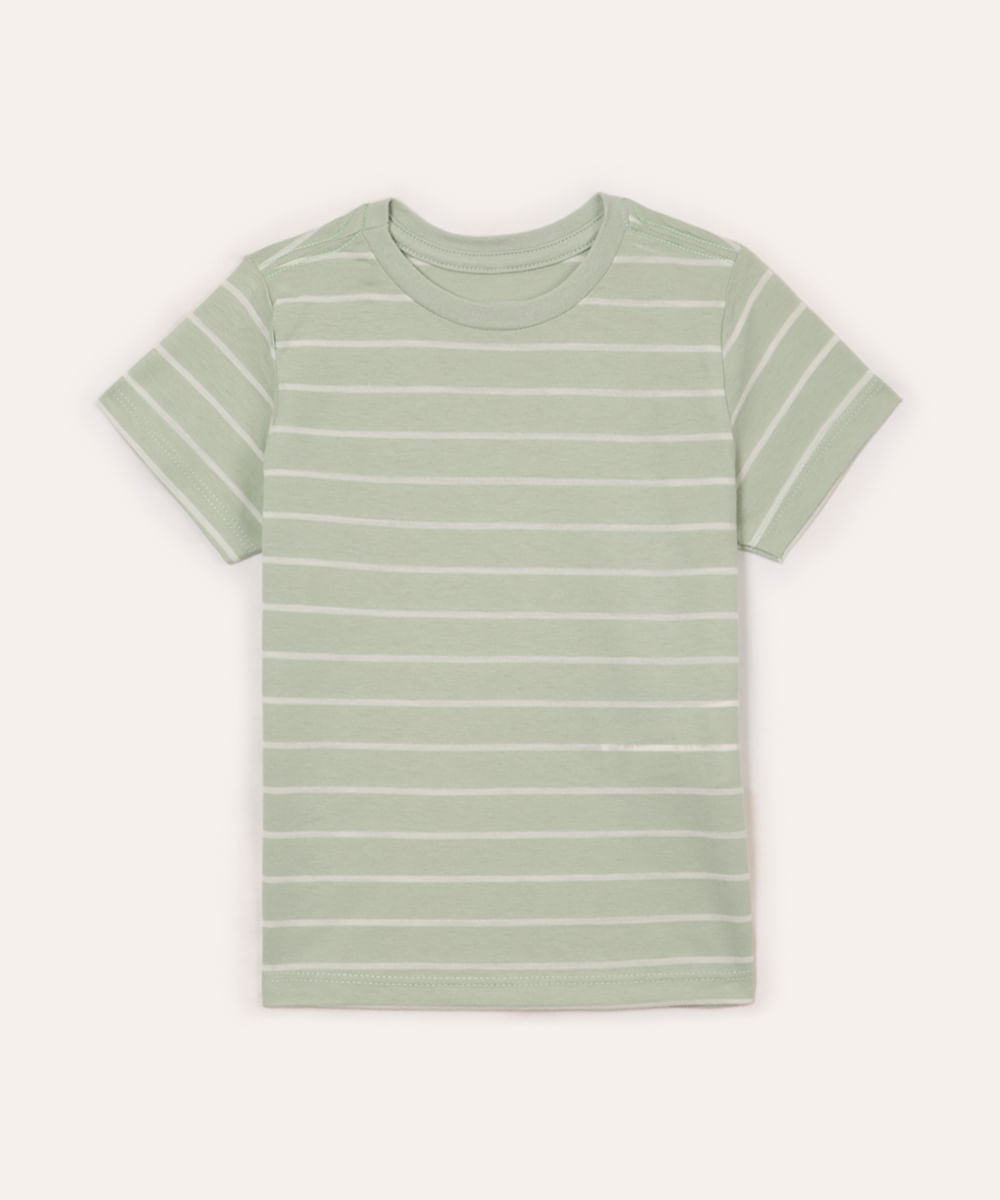 camiseta infantil listrada manga curta verde