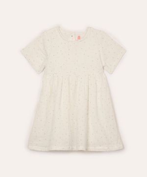 vestido de algodão infantil manga curta poá off white