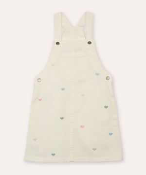 salopete de sarja infantil com coração off white