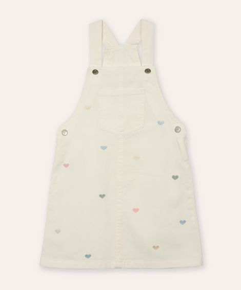 salopete de sarja infantil com coração off white