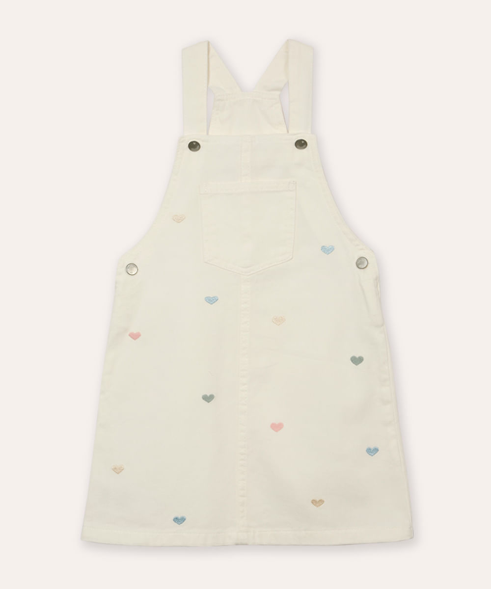 salopete de sarja infantil com coração off white