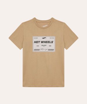 camiseta de algodão infantil manga curta hot wheels bege