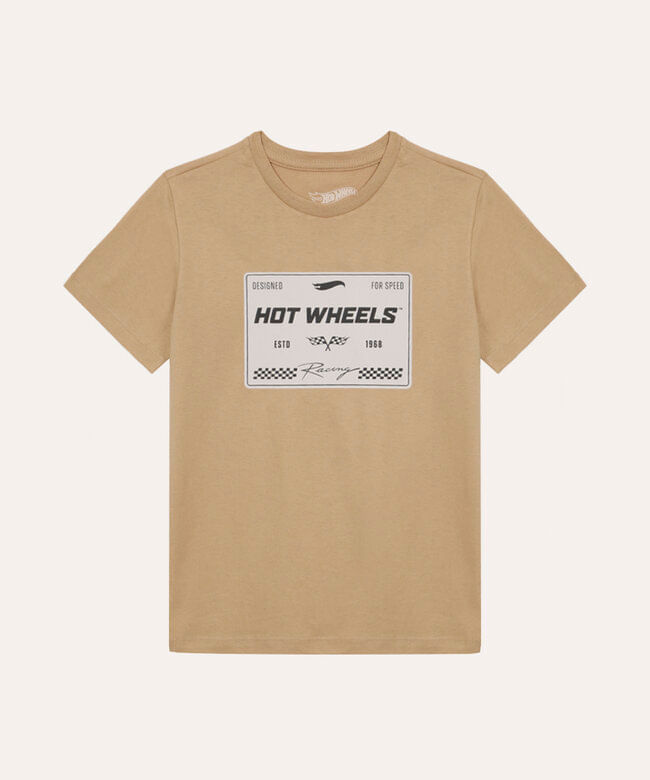 camiseta de algodão infantil manga curta hot wheels bege