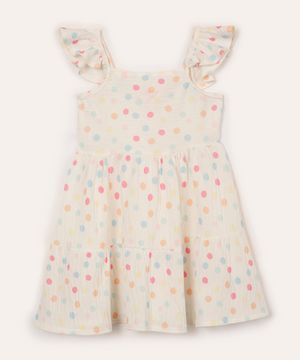 vestido midi infantil com babado poá off white