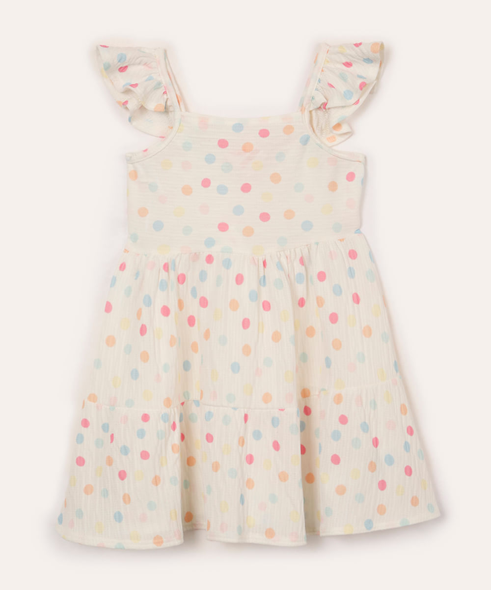 vestido midi infantil com babado poá off white