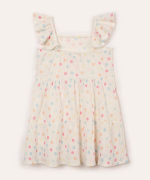 vestido midi infantil com babado poá off white