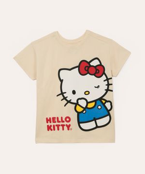 camiseta de algodão infantil hello kitty bege