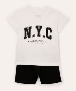 conjunto infantil de algodão curto nyc off white