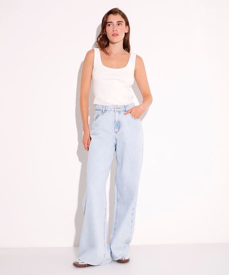 calça wide leg jeans rio mindset azul