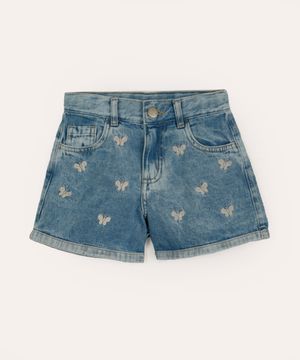 short mom jeans infantil borboletas azul