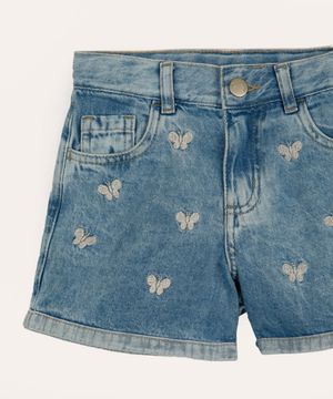 short mom jeans infantil borboletas azul