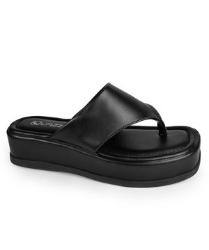 Sandália Feminina Flatform de Dedo Papete Confortável Lazzlu Preto