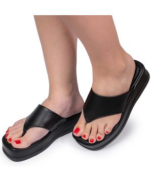 Sandália Feminina Flatform de Dedo Papete Confortável Lazzlu Preto