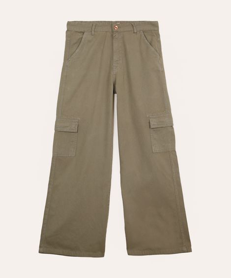 calça de sarja juvenil wide leg cargo verde