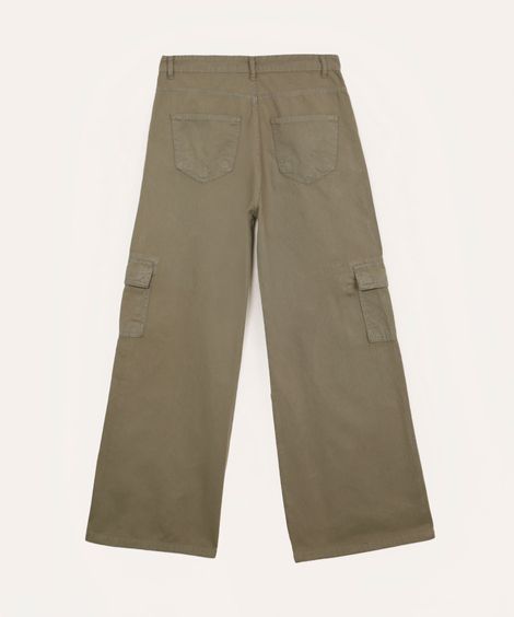 calça de sarja juvenil wide leg cargo verde