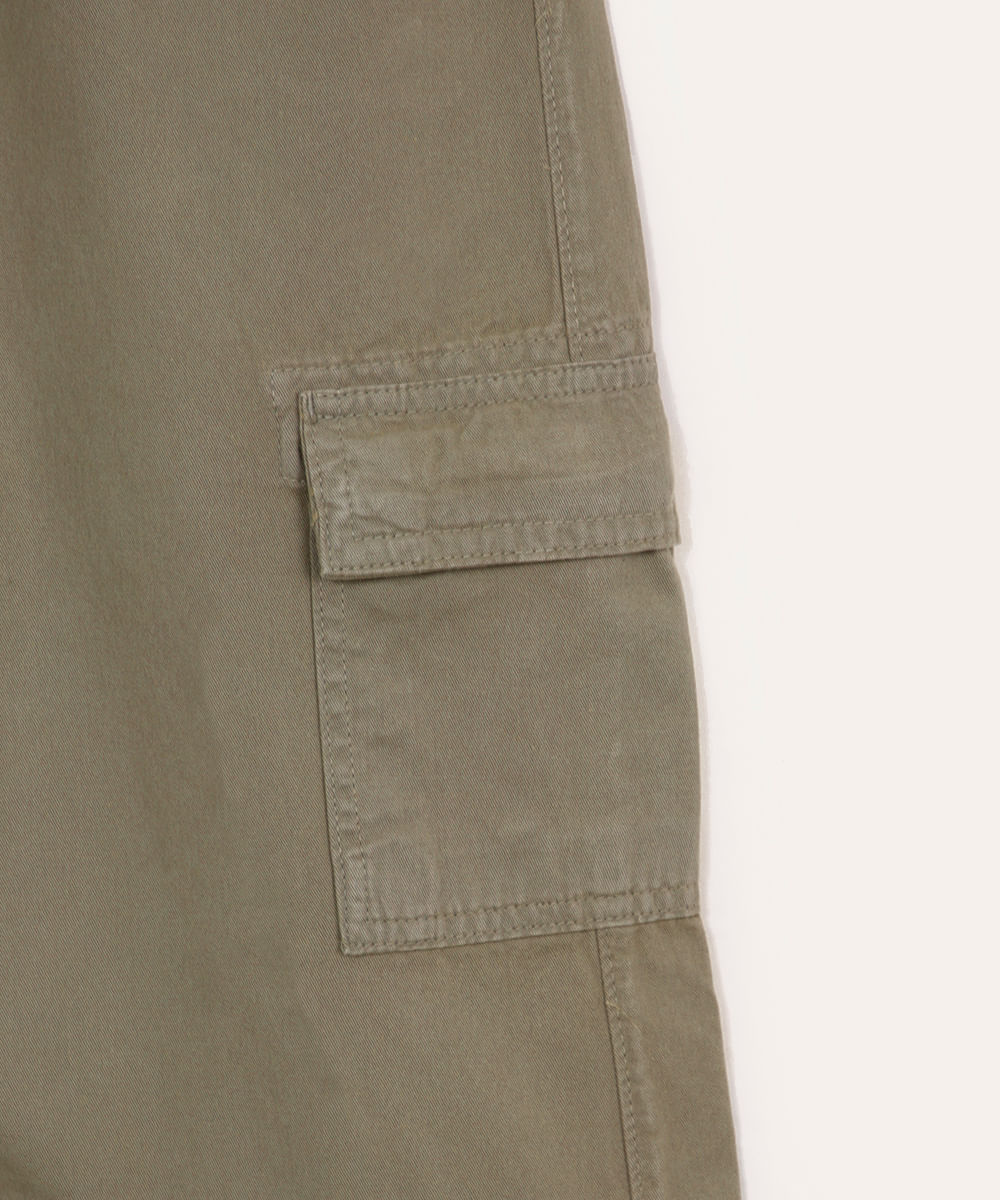 calça de sarja juvenil wide leg cargo verde