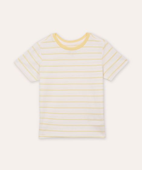 camiseta infantil listrada manga curta amarela