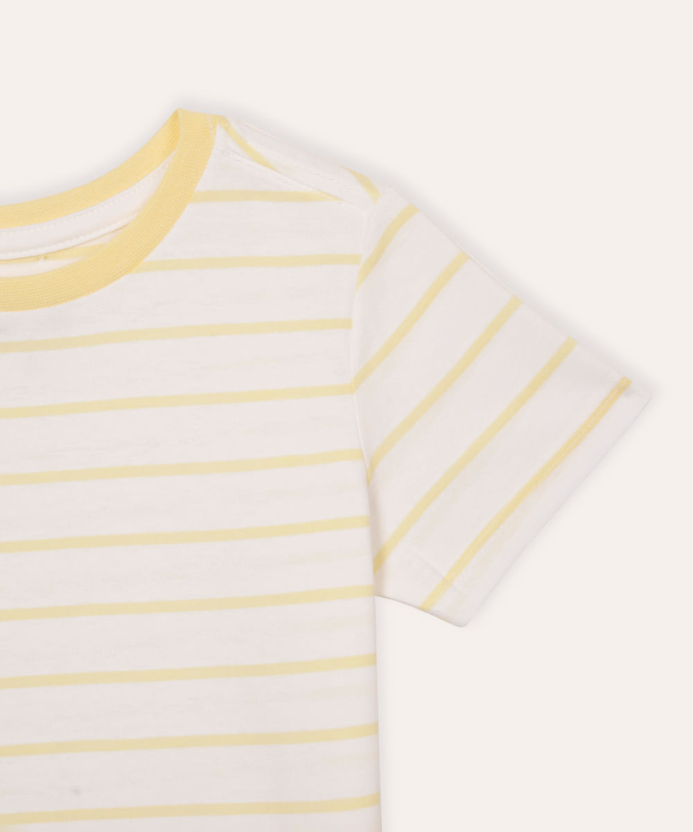 camiseta infantil listrada manga curta amarela