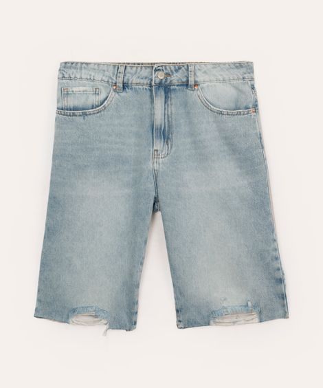 bermuda jeans juvenil destroyed azul