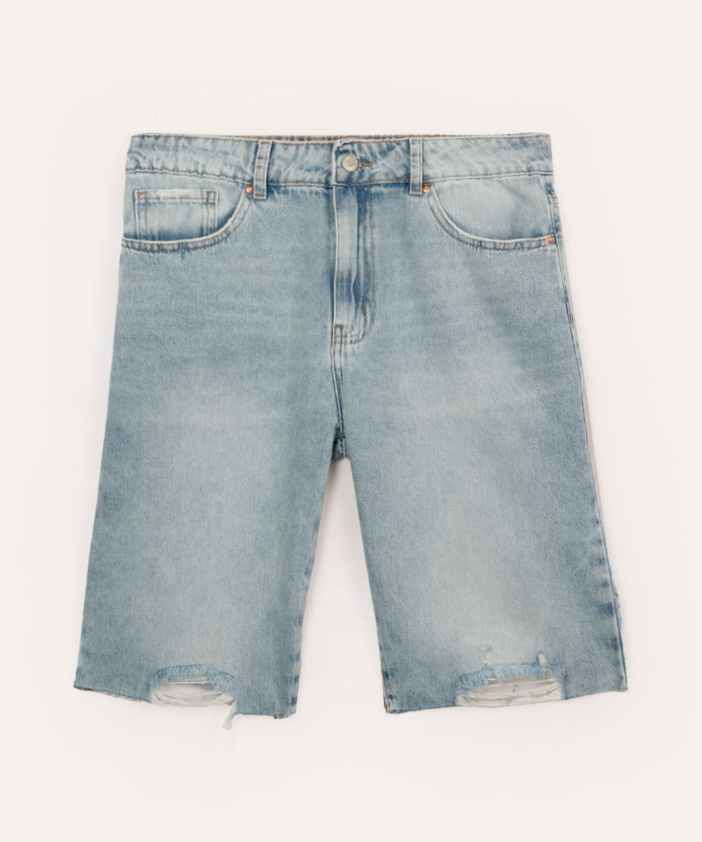 bermuda jeans juvenil destroyed azul