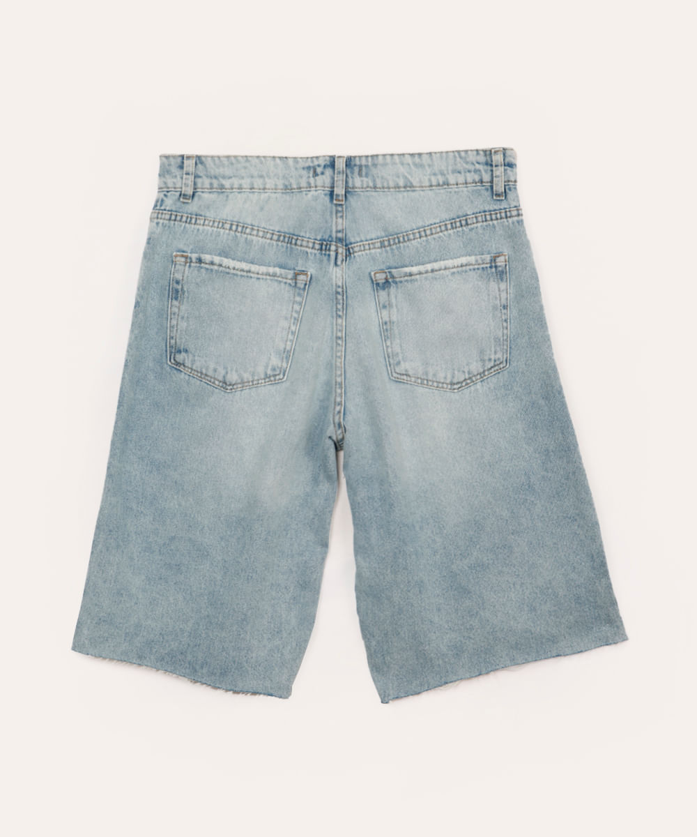 bermuda jeans juvenil destroyed azul