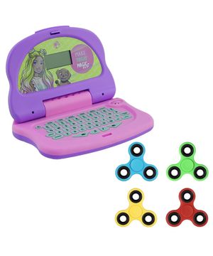 Kit Laptop Infantil Educativo Candide Barbie Charm Tech Bilíngue + 1 Fidget Spinner Sortido