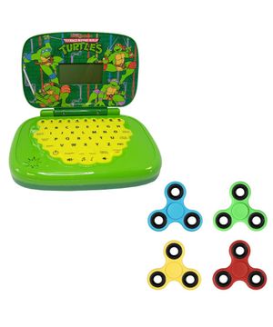 Kit Laptop Infantil Educativo Candide Tartarugas Ninja Bilíngue + 1 Fidget Spinner Sortido