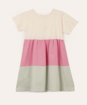 vestido infantil de algodão tricolor flor rosa