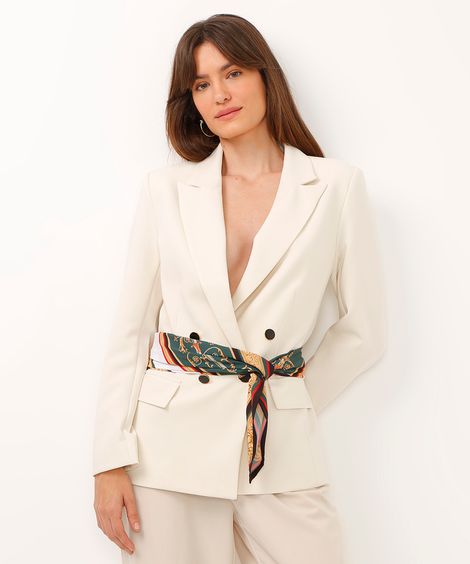blazer de alfaiataria com ombreira e botões - areia