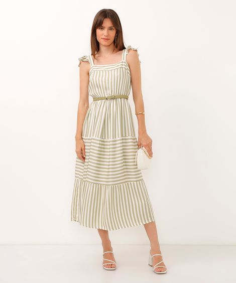 vestido midi de viscose marias listrado verde