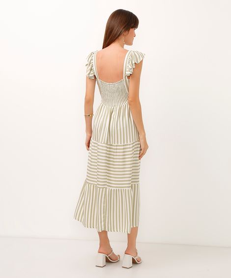 vestido midi de viscose marias listrado verde