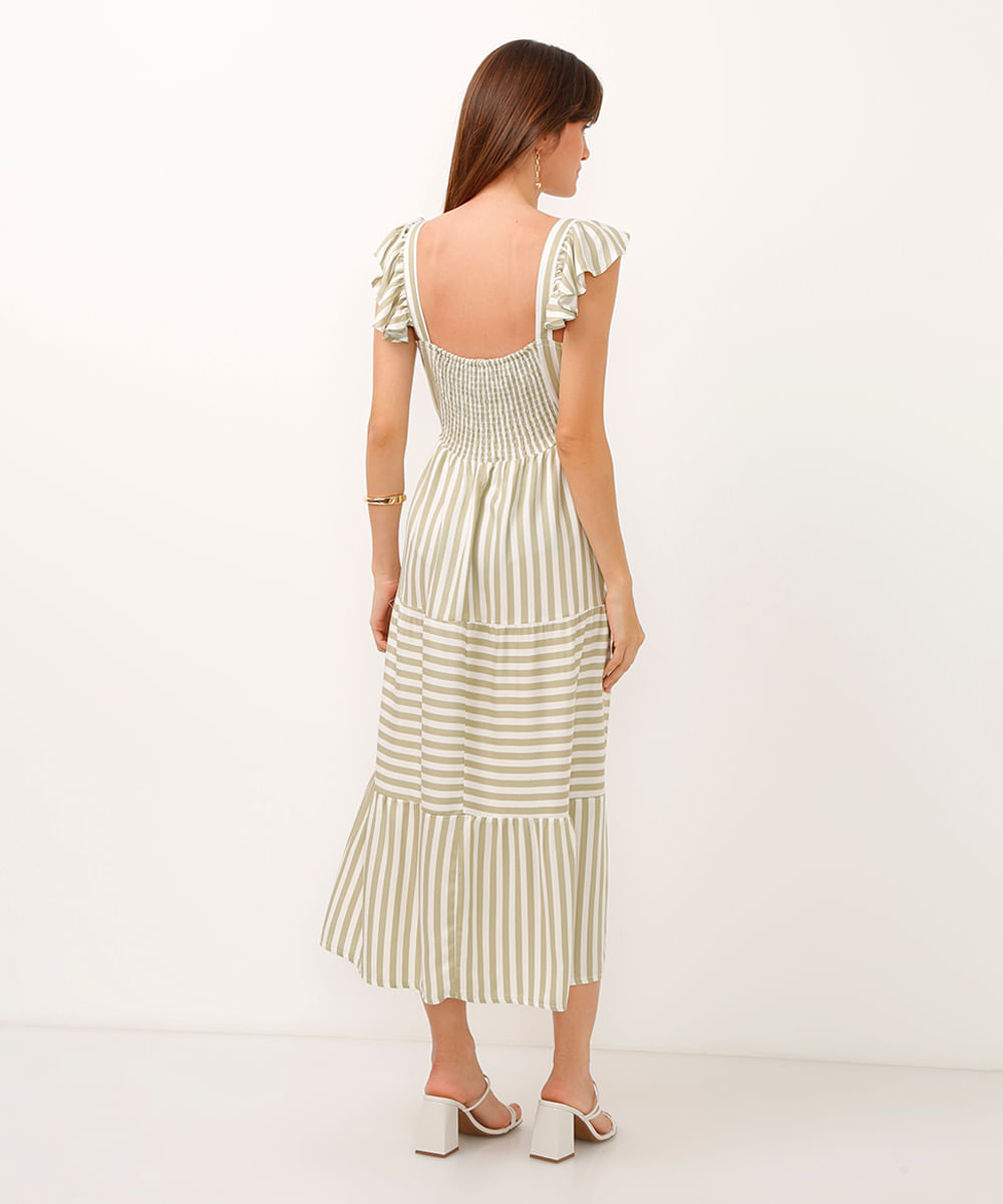 vestido midi de viscose marias listrado verde