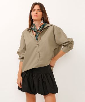 camisa de algodão oversized verde