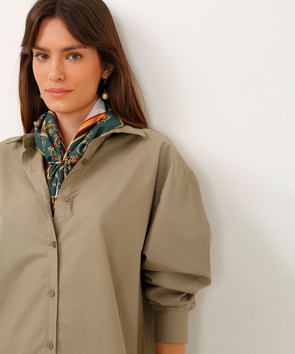 camisa de algodão oversized verde