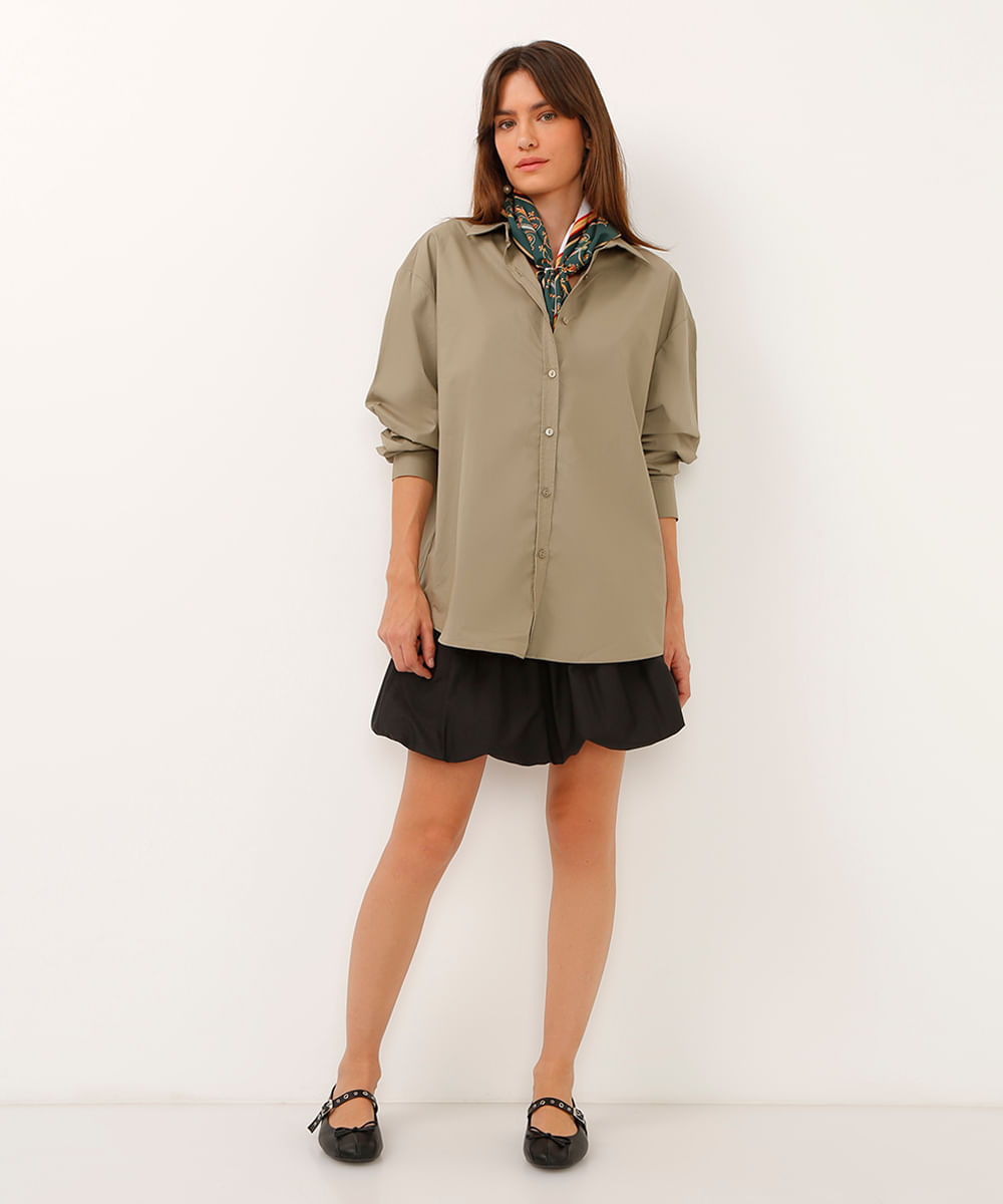 camisa de algodão oversized verde